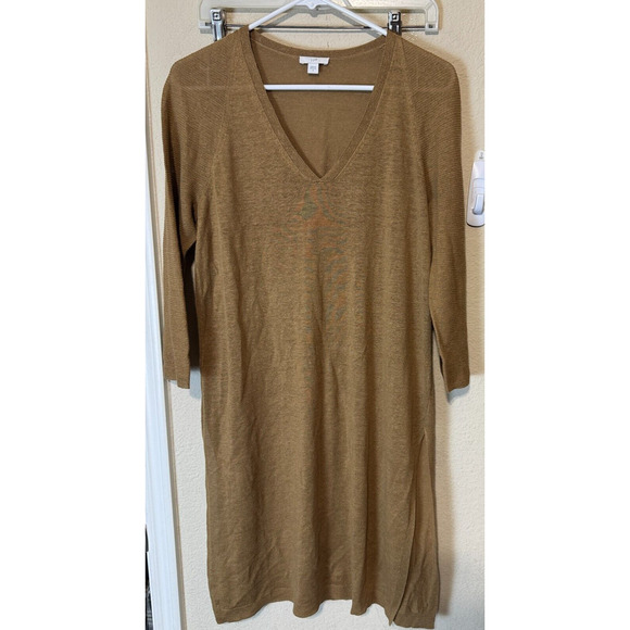 J. JILL Linen blend dress long tunic beach coverup Brown summer sweater Sz S - Picture 1 of 7